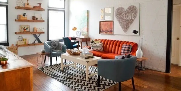 Decoração vintage com móveis coloridos