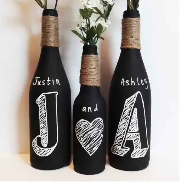 garrafa de lousa Decoração com Reciclagem