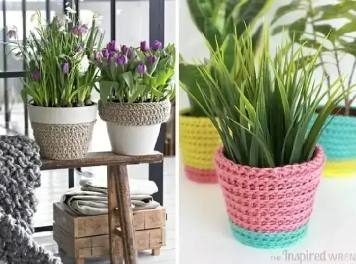 Vasos de plantas decorar com material de crochê Vasos de plantas decorar com material de crochê