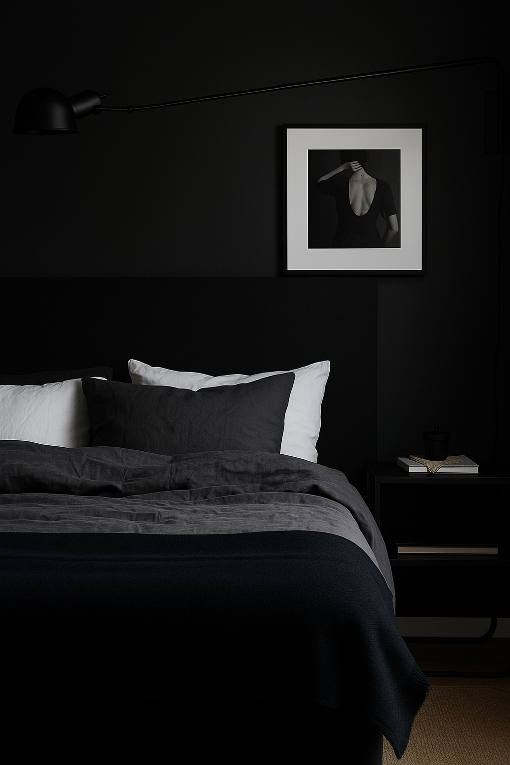 Decoração de quarto preto com quadros minimalistas Decoração de quarto preto com quadros minimalistas