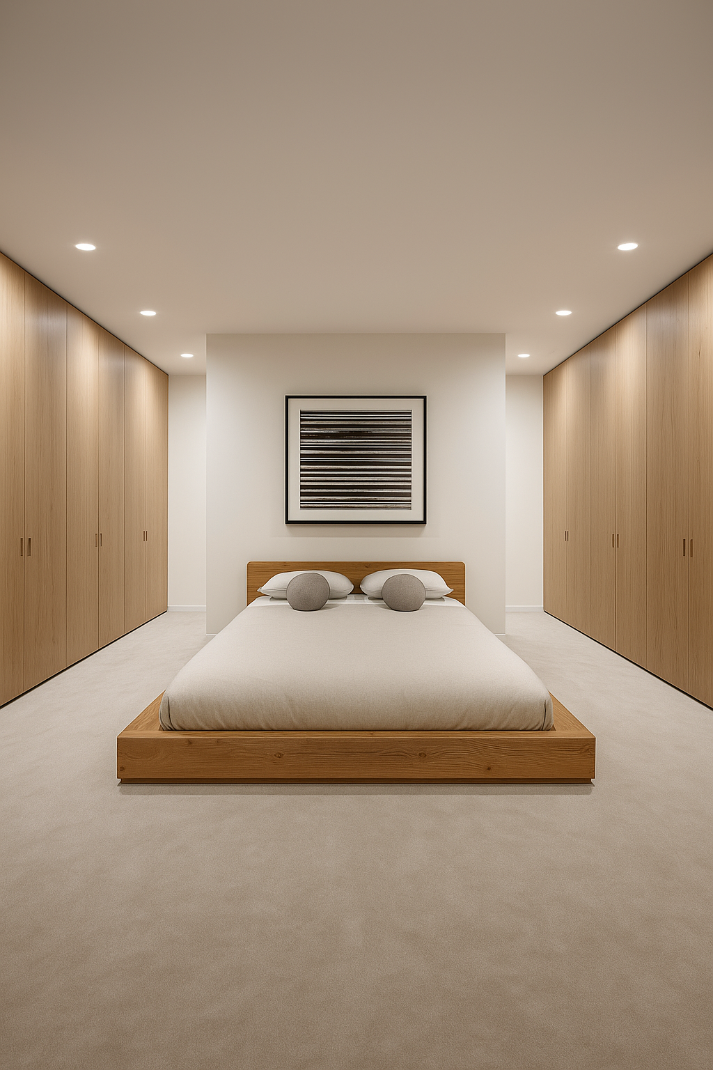 Quarto minimalista com detalhes em madeira I Quarto minimalista com detalhes em madeira I