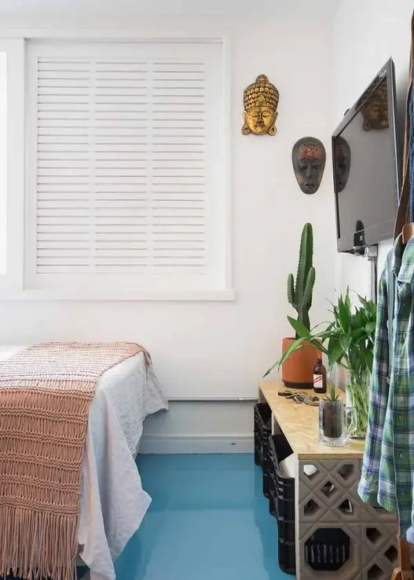 Porcelanato líquido azul em quarto Porcelanato líquido azul em quarto