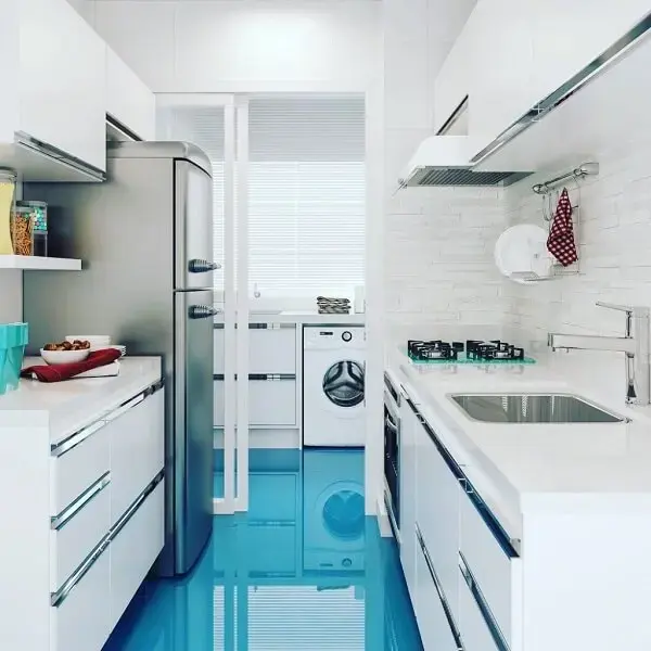 Porcelanato líquido azul na cozinha Porcelanato líquido azul na cozinha