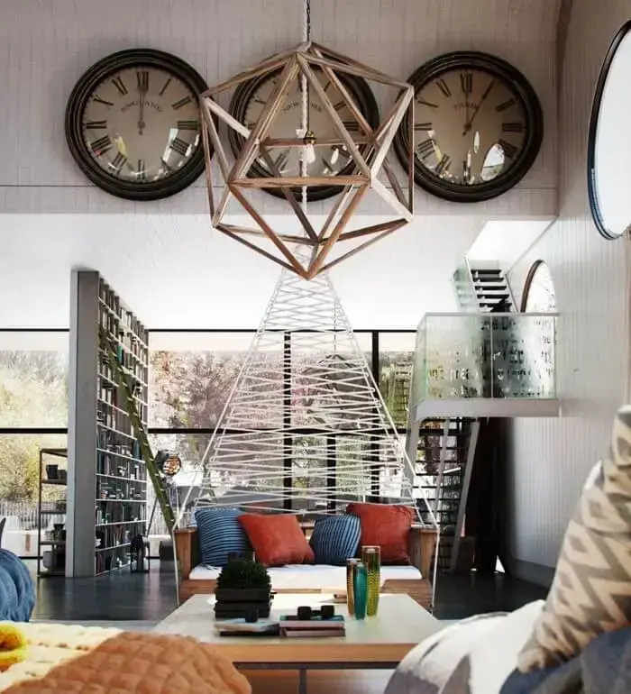Sala de estar com relógios de parede gigante Sala de estar com relógios de parede gigante