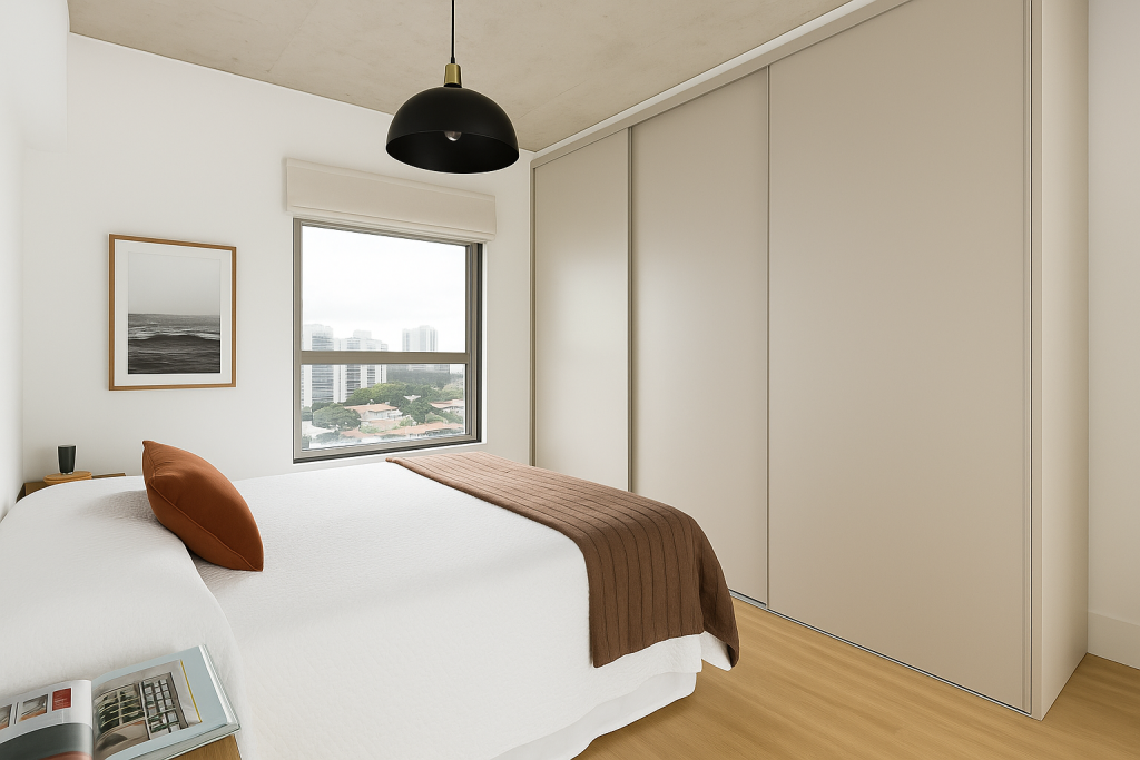Quarto com guarda roupa casal branco