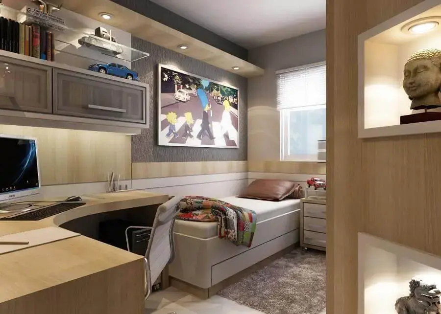 decoração com quadro para quarto masculino solteiro planejado decoração com quadro para quarto masculino solteiro planejado Foto Jeito de Casa