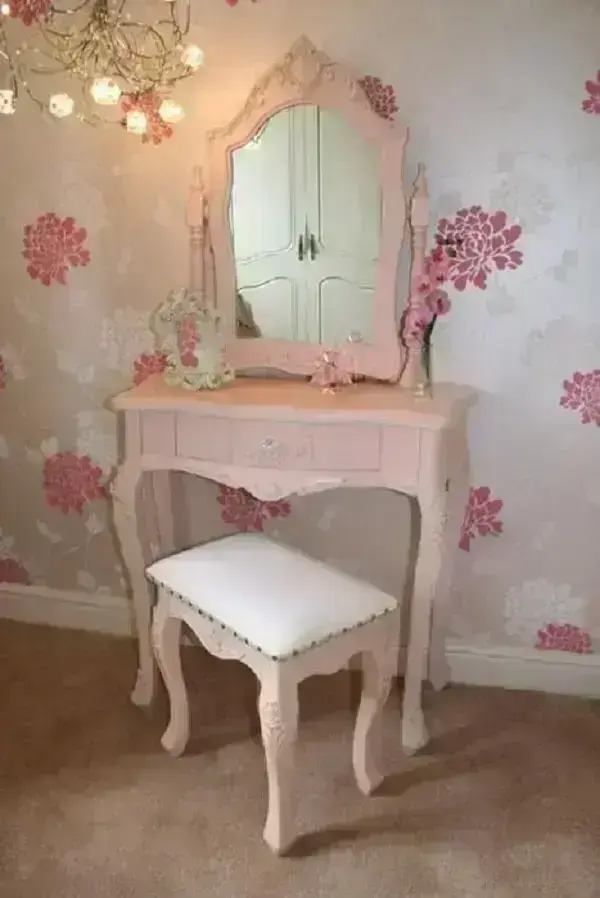 Penteadeira rosa bebê para quarto de princesas Penteadeira rosa bebê para quarto de princesas