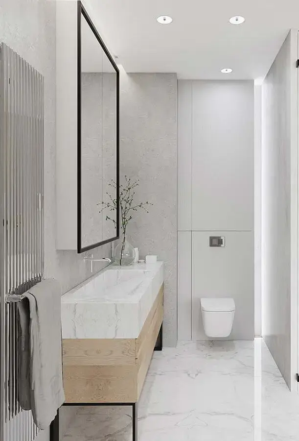 Decoração minimalista com bancada de mármore para banheiro Decoração minimalista com bancada de mármore para banheiro