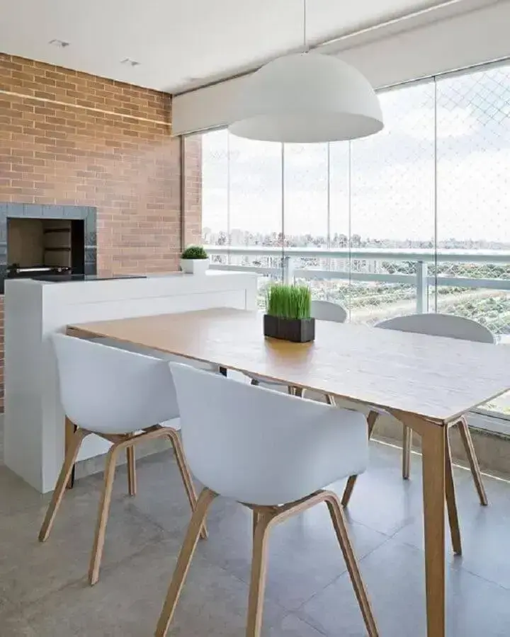 Pendente para área gourmet minimalista decorada em cores claras