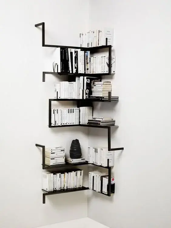 Decoração com estante de canto de ferro moderna Decoração com estante de canto de ferro moderna