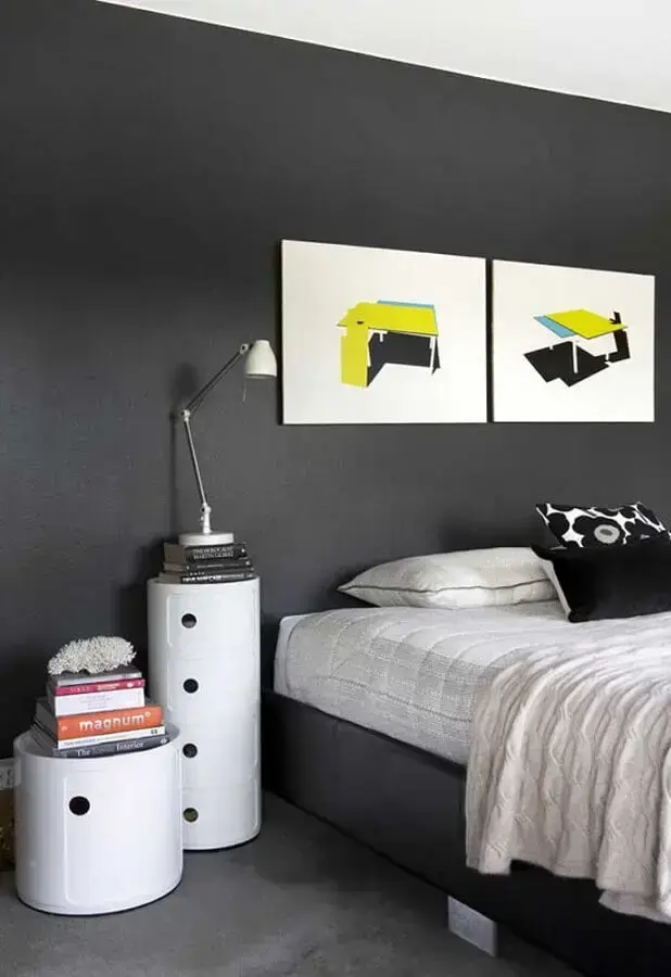 Decoração com quadros de quarto preto e branco minimalista Decoração com quadros de quarto preto e branco minimalista Foto Pinterest