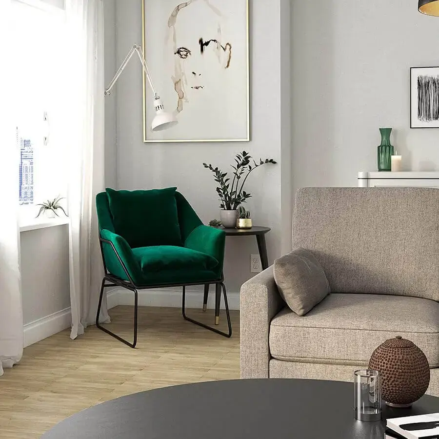 Poltrona confortável para sala clean decorada com sofá cinza Poltrona confortável para sala clean decorada com sofá cinza Foto Target