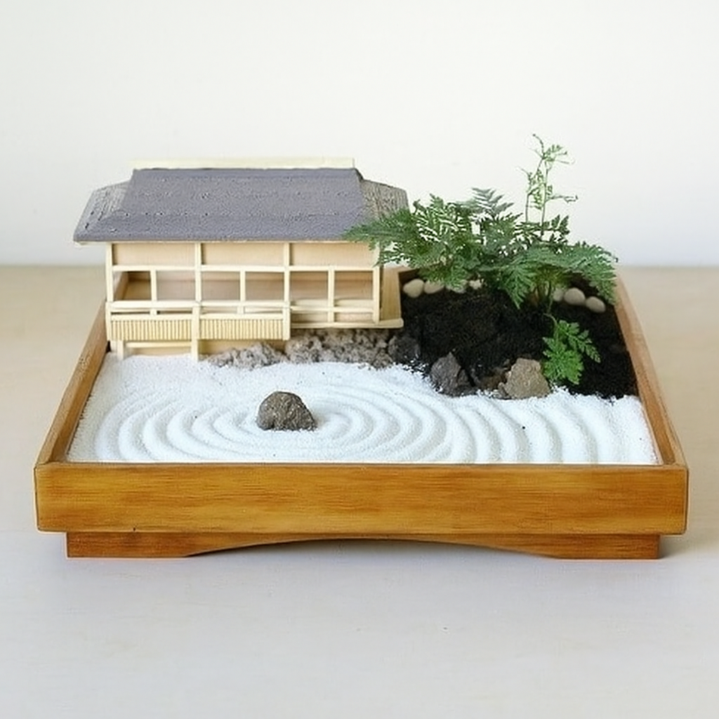 Mini jardim zen com bonsai pequeno Mini jardim zen com bonsai pequeno