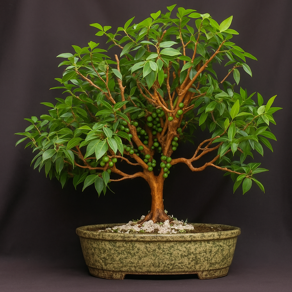 O bonsai de jabuticaba ainda verde. O bonsai de jabuticaba ainda verde.