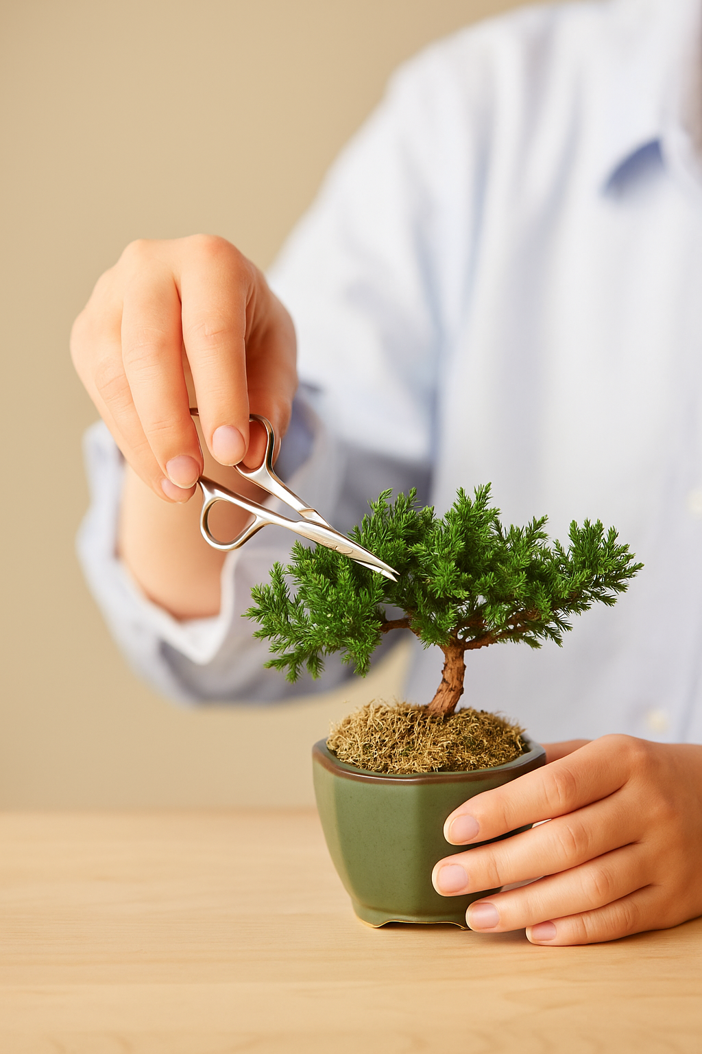 Bonsai pequeno sendo podado. Bonsai pequeno sendo podado.