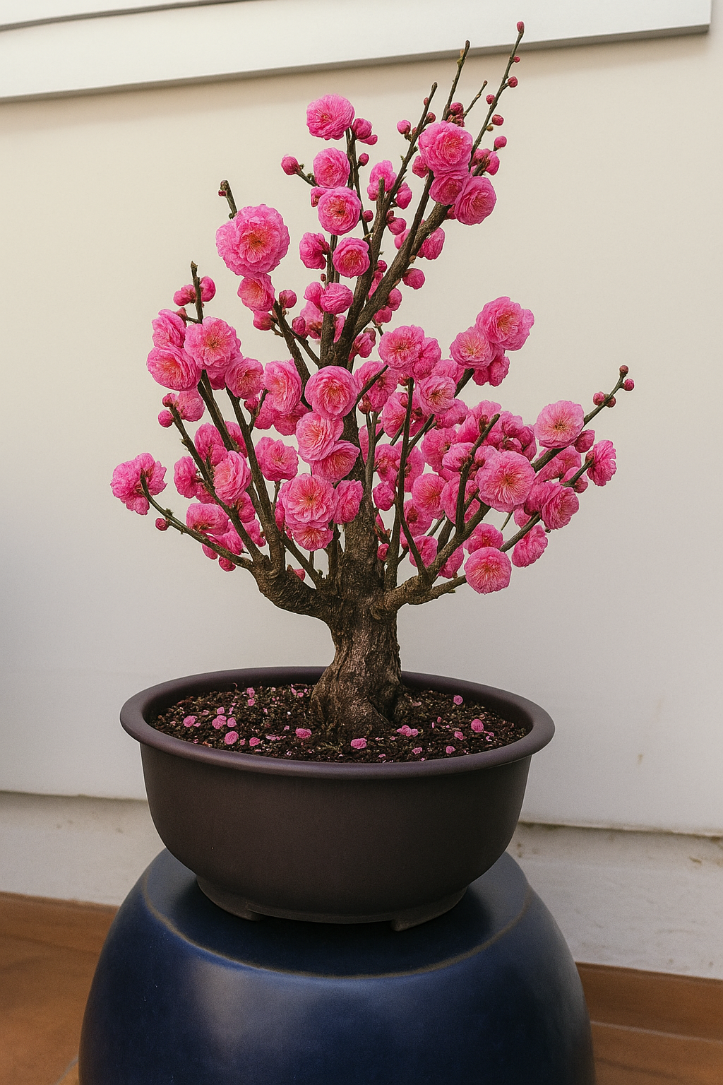Bonsai bem podado com flores cor de rosa Bonsai bem podado com flores cor de rosa