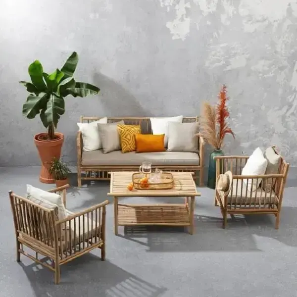 Decore diferentes ambientes com o jogo de sofá de bambu Decore diferentes ambientes com o jogo de sofá de bambu