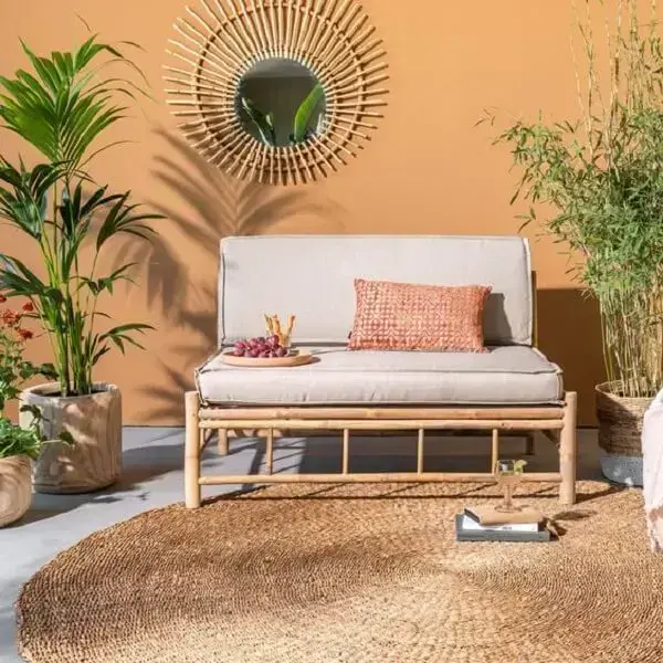 Espelho decorativo e jogo de sofá de bambu Espelho decorativo e jogo de sofá de bambu