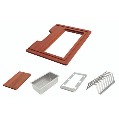 Kit Pia Acessorios Aco Inox Acetinado Tabuamadeira Vazada 42X32cm