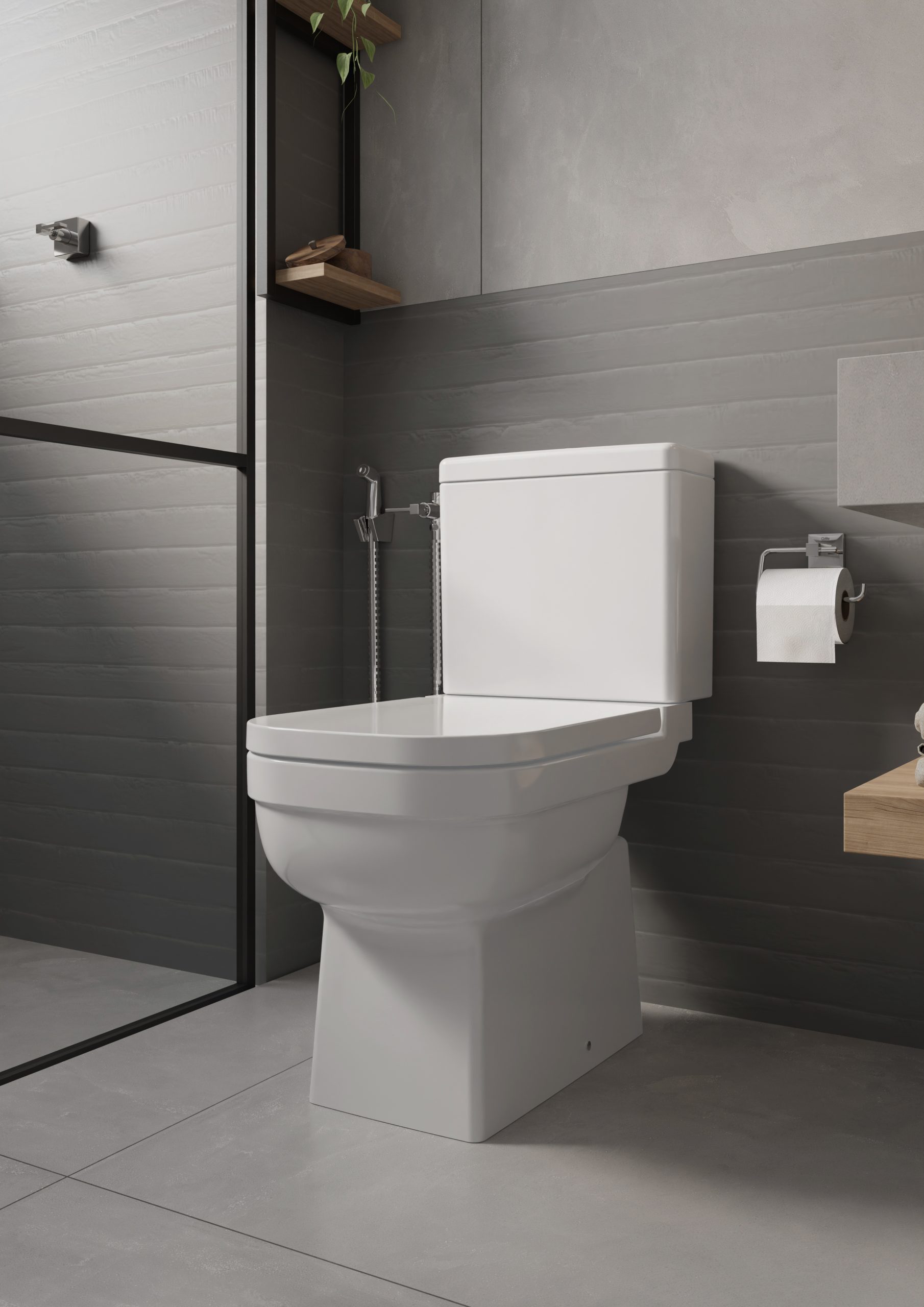 Divulgação CeliteBacia com caixa acoplada e ducha higiênica Elite