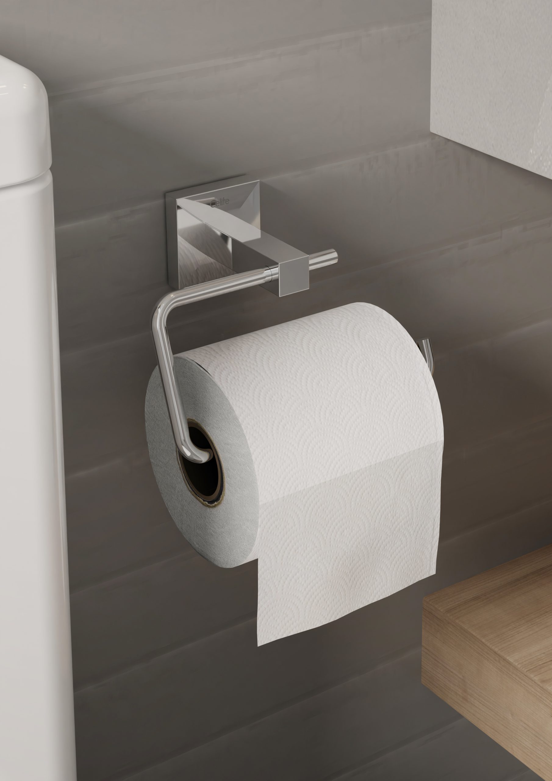 Divulgação CelitePapeleira, saboneteira e porta-toalhas Elite