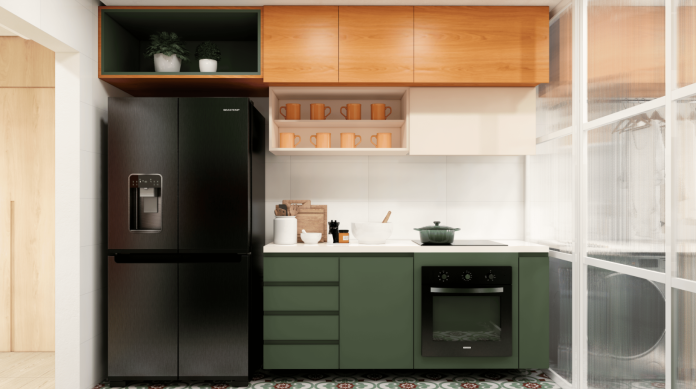 French Door traz mais compartimentos e armazenamento – Foto: Render | Projeto: Studio Mon Arquitetura e Design