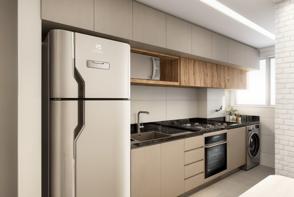 vetas rasas organizam talheres, e as fundas acomodam panelas com praticidade – Foto: Doppio | Projeto: Katt Arquitetura