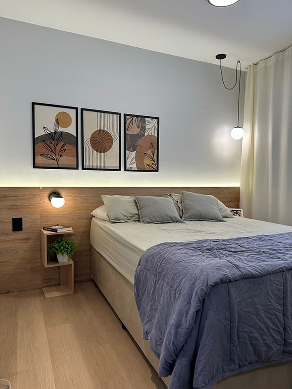 5. Cabeceiras valorizam a parede e completam a composição do quarto – Foto/Projeto: Jessica Cruzeiro