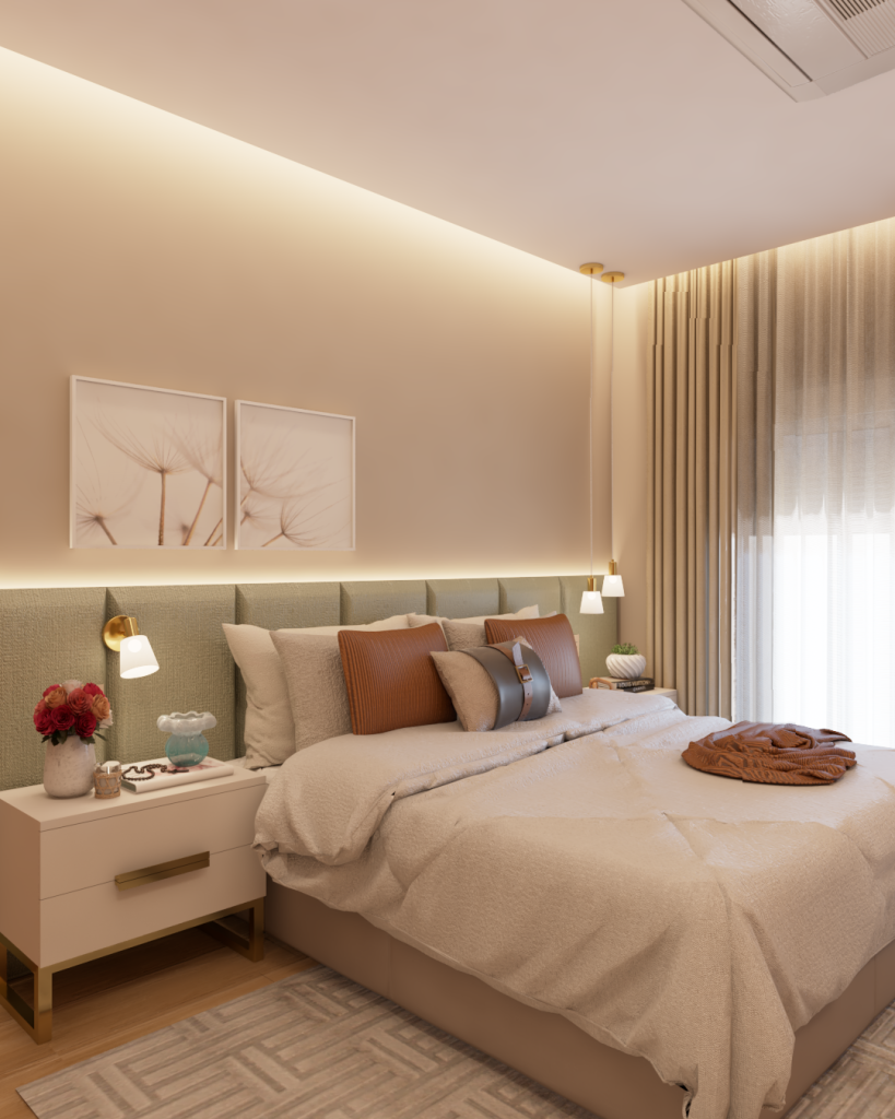 7. Cores claras ampliam o quarto e destacam a cama box casal – Foto/Projeto: Elisabeth Nogueira Interiores