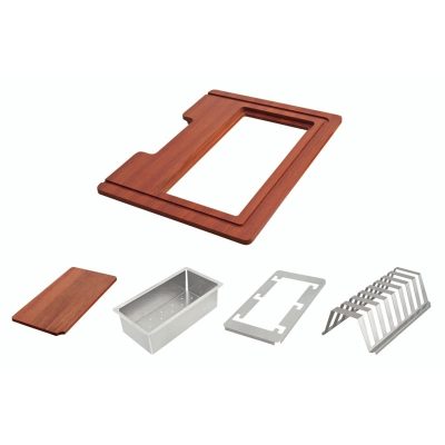 Kit Pia Acessorios Aco Inox Acetinado Tabuamadeira Vazada 42X32cm