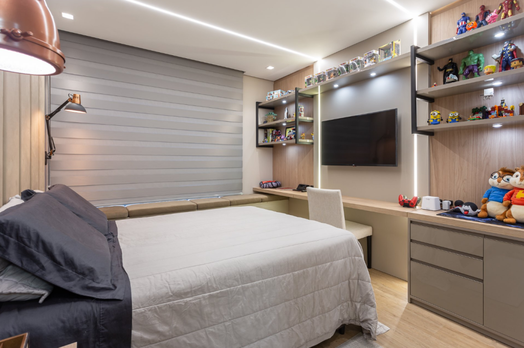 2. A escolha do material da prateleira muda o visual do seu projeto – Foto/Projeto: Mais Art & Design