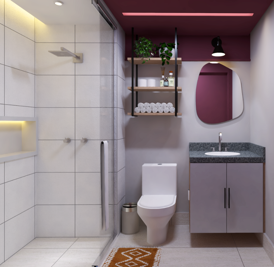 6. Prateleiras suspensas sobre o vaso sanitário aproveitam o espaço e organizam o banheiro com leveza – Projeto: Carina Rosário