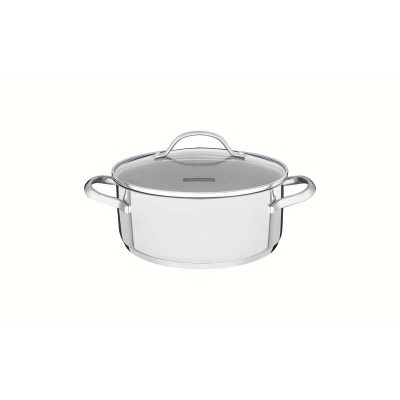 Cacarola Rasa Una Aco Inox Fundo Triplo E Tampa Vidro 16Cm 1,4L
