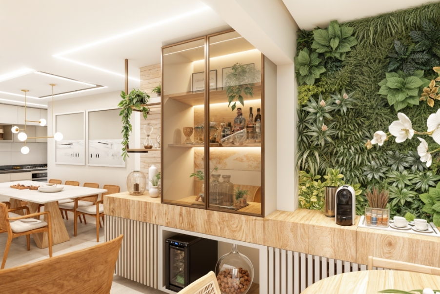 2. A cristaleira segue atual e funciona em diferentes ambientes da casa – Foto: Doppio Studio | Projeto: Katt Arquitetura