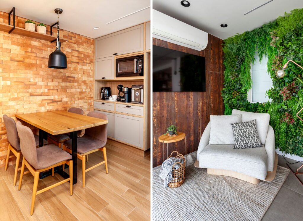 Projeto: Cristiane Schiavoni Arquitetura | Legenda: Elementos naturais e acabamentos rústicos equilibram a sofisticação do projeto, refletindo o gosto da moradora.