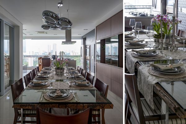 Projeto: Cristiane Schiavoni Arquitetura | A mesa de jantar simboliza o equilíbrio entre materiais naturais e linguagem contemporânea, tornando-se o ponto de encontro dos estilos.