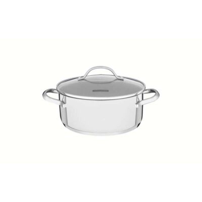 Cacarola Rasa Una Aco Inox Fundo Triplo E Tampa Vidro 16Cm 1,4L