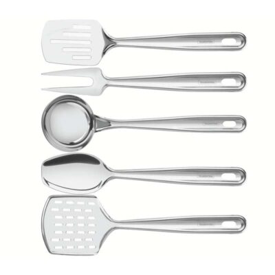 Jogo De Utensilios Extrata Aco Inox Suporte Parede 5Pecas