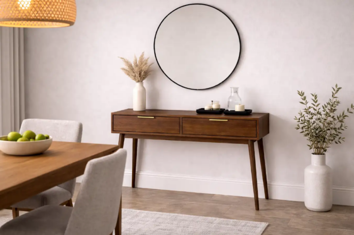 Com a escolha certa, o aparador retrô vira peça central do cômodo – Foto: IA generativa