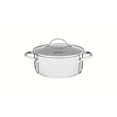 Cacarola Rasa Una Aco Inox Fundo Triplo E Tampa Vidro 16Cm 1,4L
