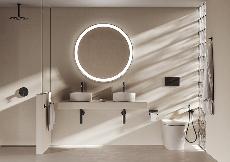 Bacia sanitária convencional e cuba da coleção Inspira Round, no Branco Matte