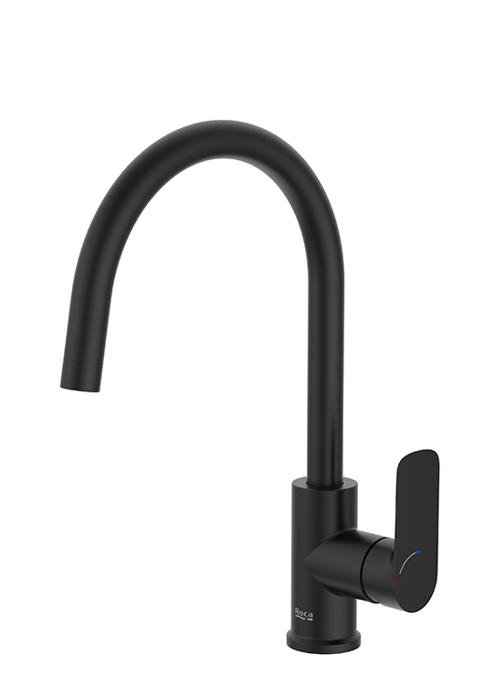 Monocomandos de mesa da coleção Cala para cozinha, em “U” e em “L”, acabamento Matte Black