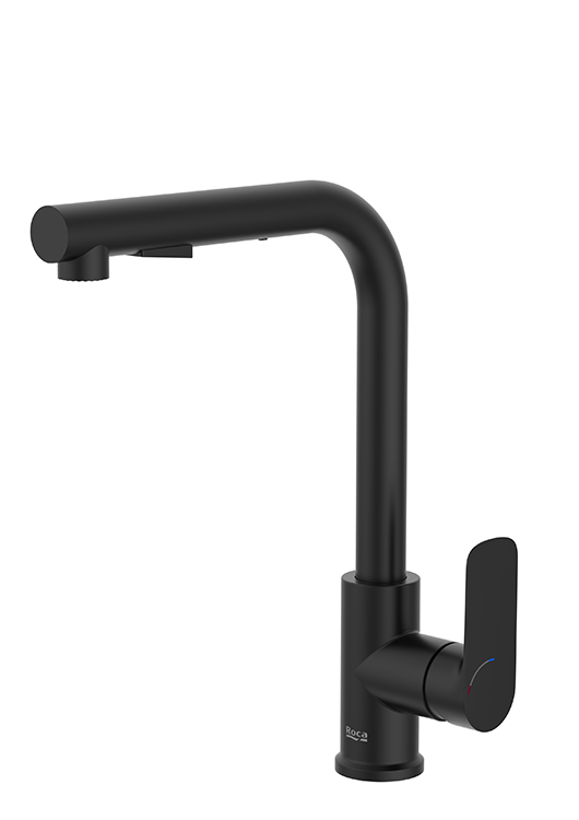 Monocomandos de mesa da coleção Cala para cozinha, em “U” e em “L”, acabamento Matte Black