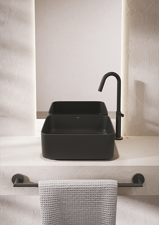 Cubas de apoio da coleção inspira na versão Round em Branco Matte e Square na cor Matte Black