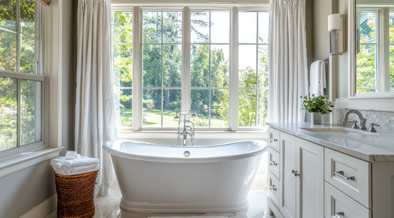 Nem todo banheiro precisa de cortina, mas quando tem, o material importa – Foto: Freepik