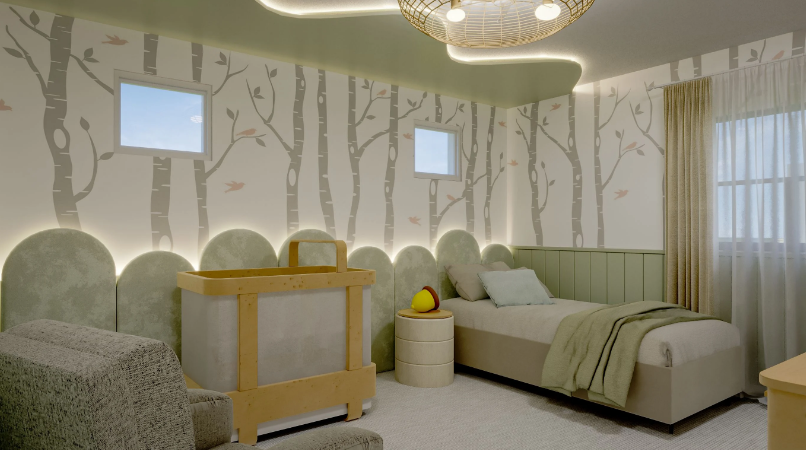 Praticidade na limpeza é um critério importante no quarto infantil ou de bebê – Foto: Render | Projeto: Carolina Prearo