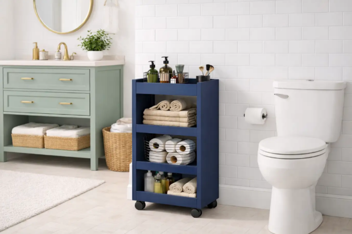 Em banheiros com umidade constante, o material do armário multiuso faz toda a diferença – Foto: AI generativa