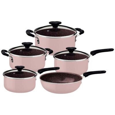 Jogo Panelas Tunis Aluminio Interno Ceramico E Externo Siliconado Rosa Trufado 5Pecas