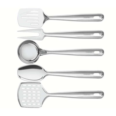 Jogo De Utensilios Extrata Aco Inox Suporte Parede 5Pecas