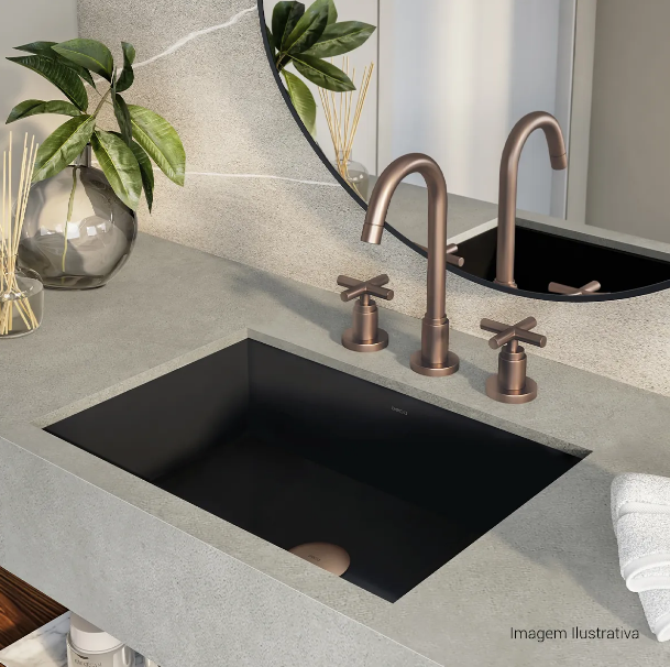 Misturador bica alta em corten para quem quer estilo na bancada – Foto: Deca